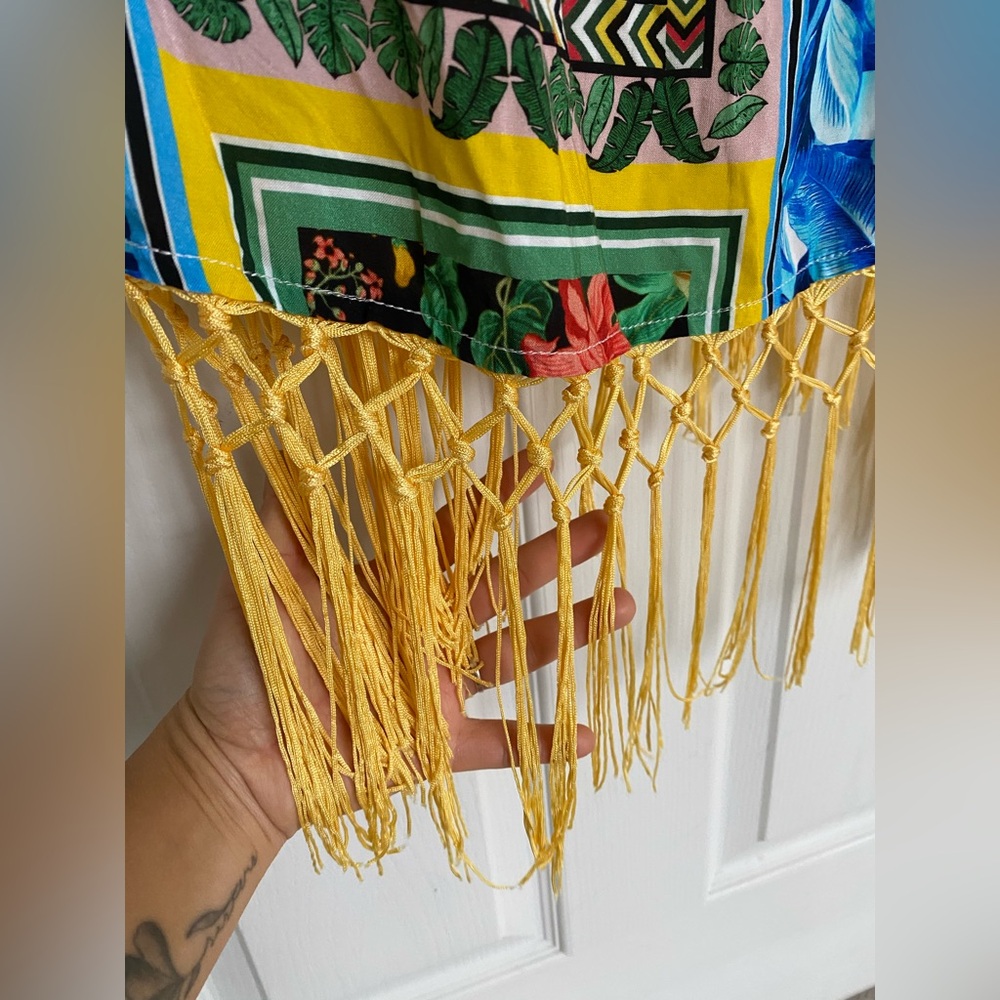 Boston Proper Tropical Patchwork Halter Dress with Yellow Fringe - Picture 8 of 14